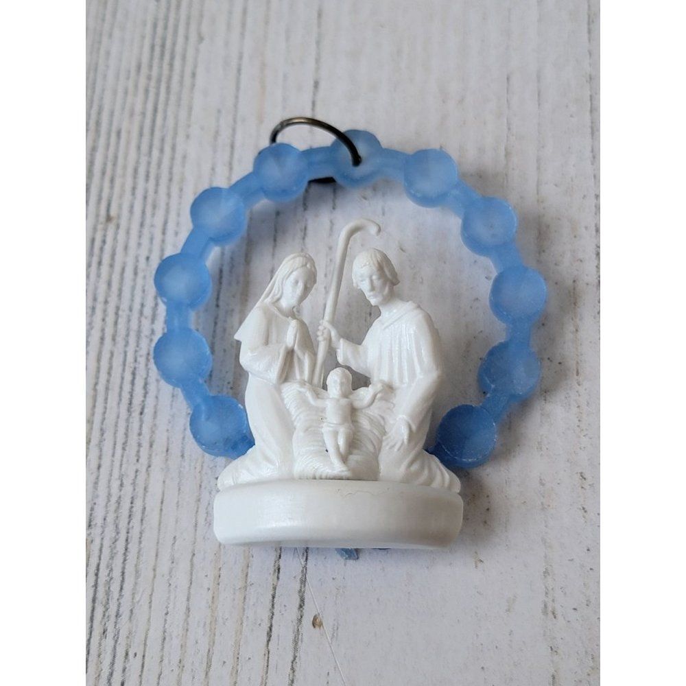 Blue ring Bible nativity scene mini ornament Xmas decor